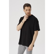 Gambocci Erkek Siyah Oversize Basic Kısa Kollu T-Shirt