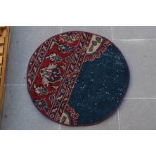 Türk Halısı, Eskitme Halı, Halı, 56X56 cm Mavi Halı, El Dokuma Duvar Asma Halı,  3673