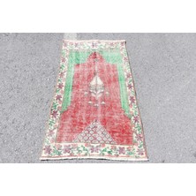 Eskitme Halı, Türk Halısı, Halı, 80X141 cm Yeşil Halı, El Dokuma Mutfak Halı, Bohemsı Duvar Asma Hal
