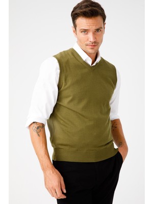 Desen Triko Erkek Süveter Haki