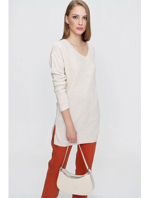 Tenda Moda Tena Moda Kadın Taş V Yaka Salaş Triko Kazak