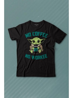 Kendim Seçtim Baby Yoda No Starbucks Coffee No Workee Star Wars Mandalorian Kahve Baskılı Çocuk T-Shirt