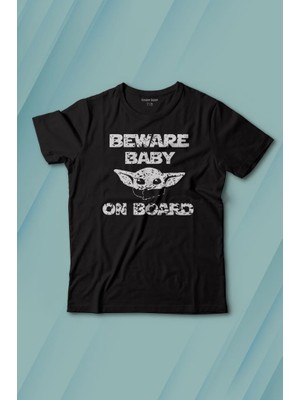 Kendim Seçtim Baby Yoda Star Wars Mandalorian Beware Baby On Board Baskılı Çocuk T-Shirt