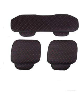 Tegin Araba Koltuk Minderi Ön ve Arka Takım 3 Parça Aracınıza Stil Katın Siyah Deri Kırmızı Desen