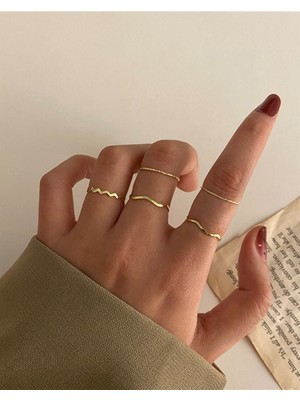 Ervalina Aksesuar 5'li Minimal Set Yüzük Altın Rengi ERV59-1039
