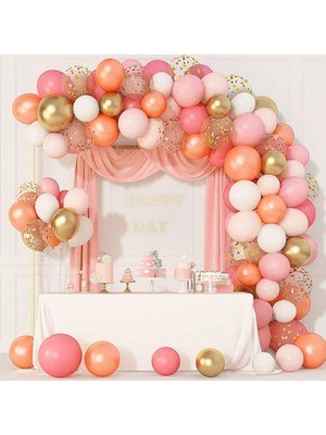 Hayaller Dükkanı Pembe Tonlarında Rosegoldlu Balon Zincir Seti