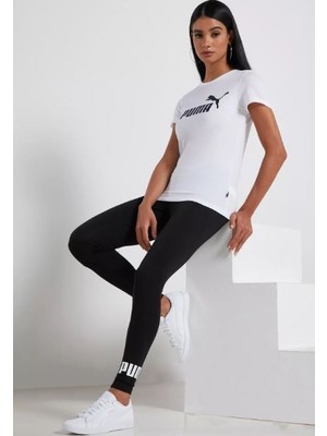 Puma Ess Logo Leggings - Kadın Siyah Pamuklu Spor Tayt - 586832 01