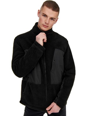 Only Onsvillads Sherpa Mix Jacket Otw Erkek Polar Ceket 22022512-BLACK Siyah