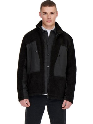 Only Onsvillads Sherpa Mix Jacket Otw Erkek Polar Ceket 22022512-BLACK Siyah