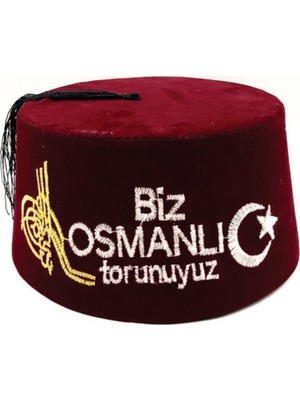 Berat Osmanlı Fesi Işlemeli - Bordo Renk - Biz Osmanlı Torunuyuz - 5 Numara