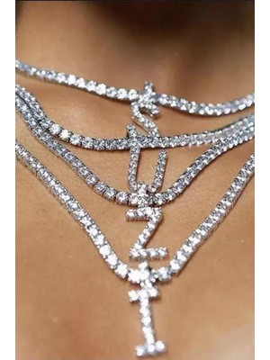 Hevıss Harf Kolye Taşlı Silver ''ı''