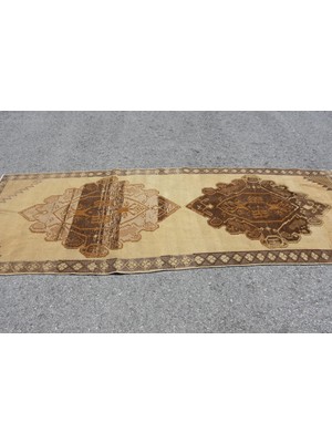 Türk Halısı, Eskitme Halı, Halı, 117X328 cm Bej Halı, El Yapımı Mutfak Halı, Organik Mutfak Halı,  9