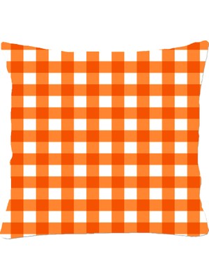 Sister Home Design Pötikare Damalı Ekose Turuncu Beyaz Kırlent Kılıfı