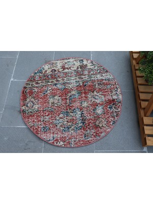 Eskitme Halı, Türk Halısı, Halı, 70X70 cm Kırmızı Halı, Anadolusı Araba Paspası Halı,  5086