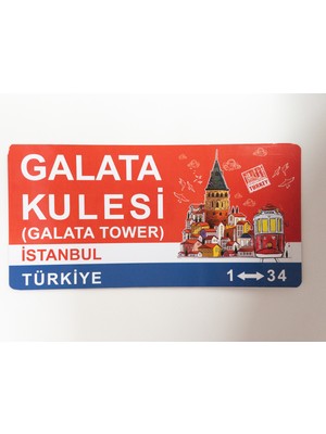 Niceand Bonita Galata Kulesi (Galata Tower) Baskılı, Istanbul Türkiye 1-34, Kırmızı, Beyaz, Koyu Mavi Yapışkanlı Karton Tablo