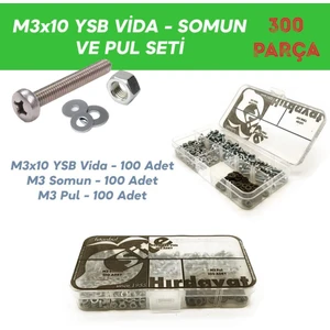 M3X10 Ysb Vida Somun ve Pul Seti, 300 Parça