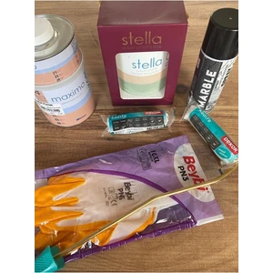 Stella Saf Akrilik Boya Mistik Beyaz 1 kg 1 Adet , Marble Effect Sprey Boya Siyah 1 Adet
