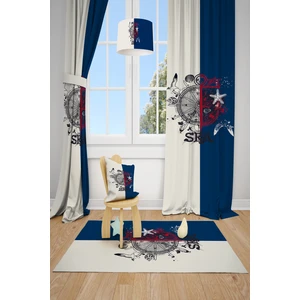 Talia Home Iki Renkli Denizci Desenli Çocuk Odası Fon Perdesi 2 Kanat TLA-184 TLA-184