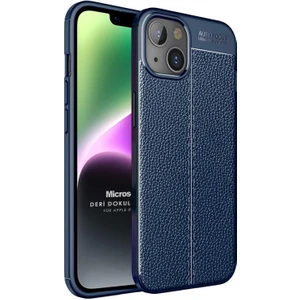 Apple iPhone 14 Kılıf Deri Dokulu Silikon Lacivert