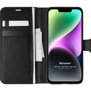 Apple iPhone 14 Kılıf Delux Leather Wallet Siyah