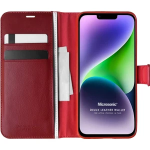 Apple iPhone 14 Plus Kılıf Delux Leather Wallet Kırmızı