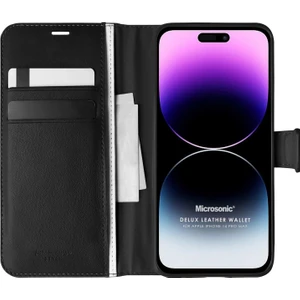 Apple iPhone 14 Pro Max Kılıf Delux Leather Wallet Siyah
