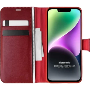 Apple iPhone 14 Kılıf Delux Leather Wallet Kırmızı