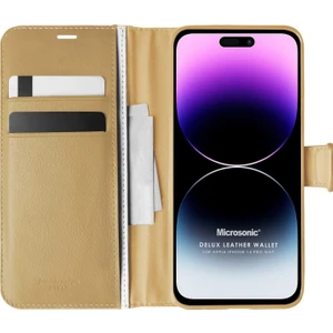 Apple iPhone 14 Pro Max Kılıf Delux Leather Wallet Gold