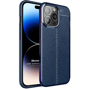 Apple iPhone 14 Pro Kılıf Deri Dokulu Silikon Lacivert