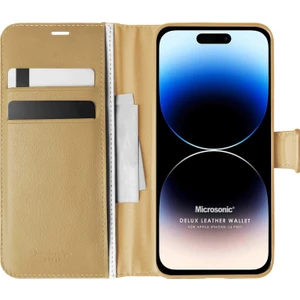 Apple iPhone 14 Pro Kılıf Delux Leather Wallet Gold