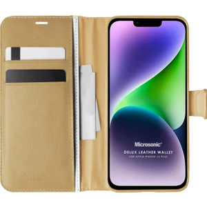 Apple iPhone 14 Plus Kılıf Delux Leather Wallet Gold