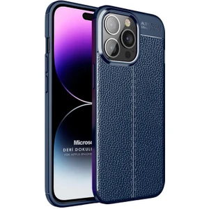 Apple iPhone 14 Pro Max Kılıf Deri Dokulu Silikon Lacivert