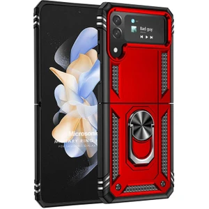 Samsung Galaxy Z Flip 4 Kılıf Military Ring Holder Kırmızı