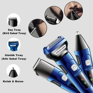 Blue 3in1 Tıraş Makinası Profesyonelleri Tercihi Erkek Bakım Seti Günlük Sakal Saç Traş Kulak Burun