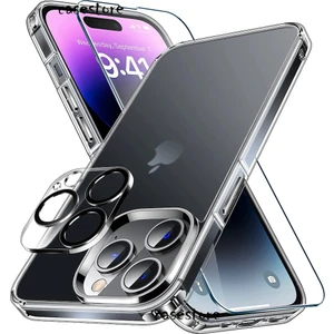 M.TK Moveteck Apple Iphone 14 Pro Kılıf Şeffaf Ekran ve Lens Koruyucu Zırh 360 Derece Korumalı Set