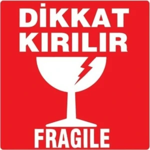 Kartallar Etiket Kırmızı Dikkat Kırılır Etiketi 10cm x 10cm 500 Adet Sarımlı 1 Rulo