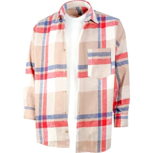 Erkek Camel Tek Cepli Uzun Kol Kışlık Klasik Kesim Ekose Oduncu Gömlek