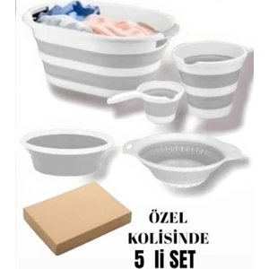 Herza House Katlanabilir Multi 5’li Set - Sepet Kova Maşrapa Badya Süzgeç