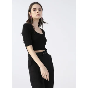 Kare Yaka Düz Siyah Kadın Bluz VALER