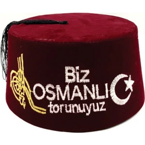 Osmanlı Fesi Işlemeli - Bordo Renk - Biz Osmanlı Torunuyuz - 6 Numara