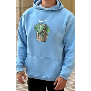 Dolar Baskılı Kapşonlu Sweatshirt %100 Pamuk