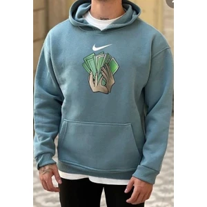 Dolar Baskılı Kapşonlu Sweatshirt %100 Pamuk