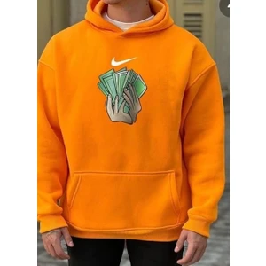 Dolar Baskılı Kapşonlu Sweatshirt %100 Pamuk