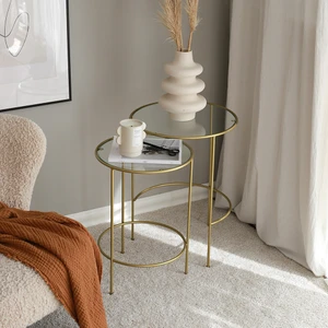 Meri Yuvarlak 2'li Zigon Yan Sehpa Gold DNDR-001