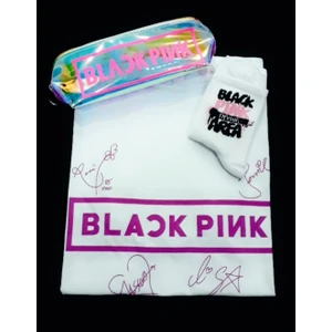 Gökhan Club Kadın Beyaz Blackpink T-Shirt Blacpink Kalemlik Çorap 3 Lü Kombin