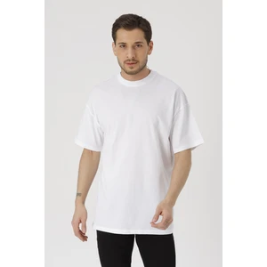 Erkek Beyaz Oversize Basic Kısa Kollu T-Shirt