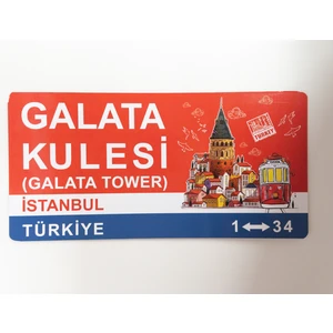 Nice And Bonita Galata Kulesi (Galata Tower) Baskılı, Istanbul Türkiye 1-34, Kırmızı, Beyaz, Koyu Mavi Yapışkanlı Karton Tablo