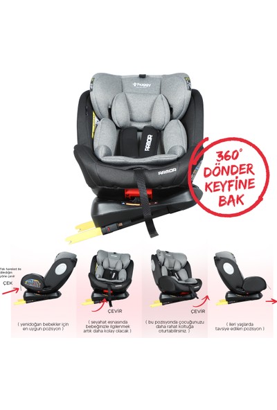 Huggy Armor ROTATE360° Dönebilen 0-36 Isofix Yatarlı Oto Koltuğu