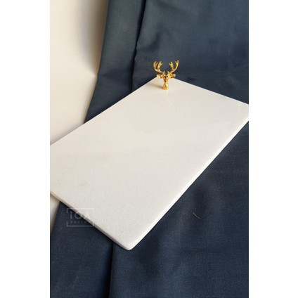 Karaca Gerçek Mermer Sunumluk - Altın Renk Geyik Figürlü