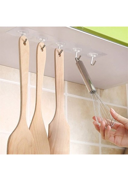 Buffer® Süper Güçlü Yapışkanlı Suya Dayanıklı Şeffaf Askı 5li Set Yeniden Kullanılabilir Kancalar
